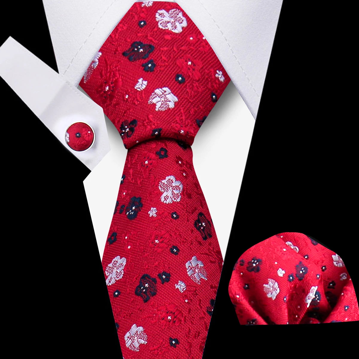 Tie For Men Classic Plaid Handkerchiefs Red Necktie Cufflinks For Men Blouse Business Wedding Accessories Women Collar Man Gift