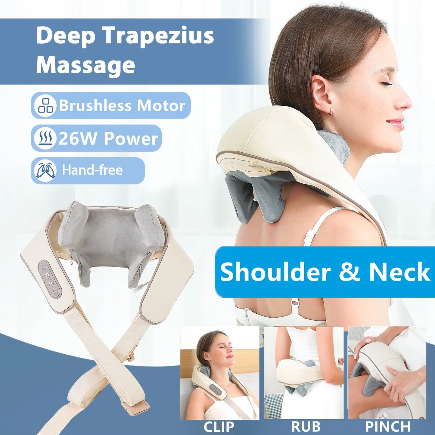 26W Brushless Motor Neck And Shoulder Massager Wireless Shoulder And Back Kneading Massage Shawl Neck
