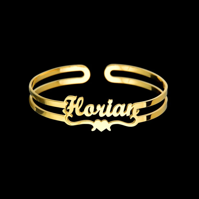 New Stainless Steel Customized Bangle Personalized Nameplate Letter Heart Bracelet For Women Girl Jewelry Wedding Gift