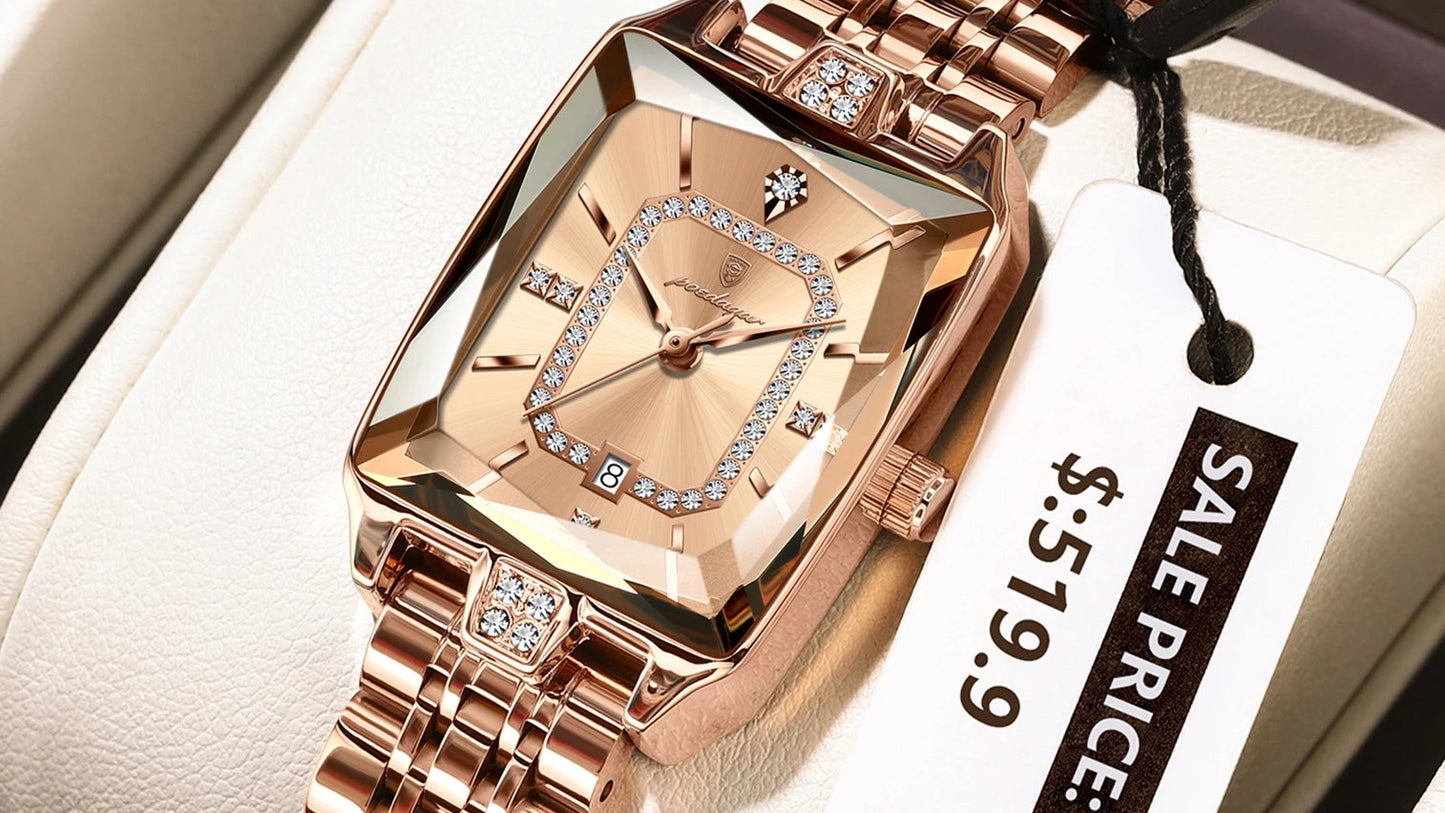 Top Elegant Women Wristwatch Waterproof Date Ladies Watch Stainless Steel Rectangle Quartz Women's Watches Female Reloj