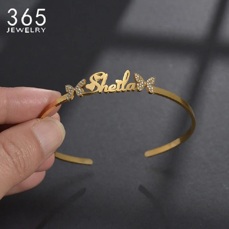 New Stainless Steel Customized Bangle Personalized Nameplate Letter Heart Bracelet For Women Girl Jewelry Wedding Gift