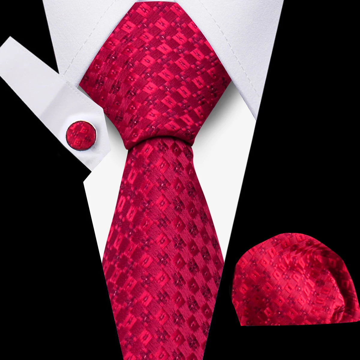 Tie For Men Classic Plaid Handkerchiefs Red Necktie Cufflinks For Men Blouse Business Wedding Accessories Women Collar Man Gift