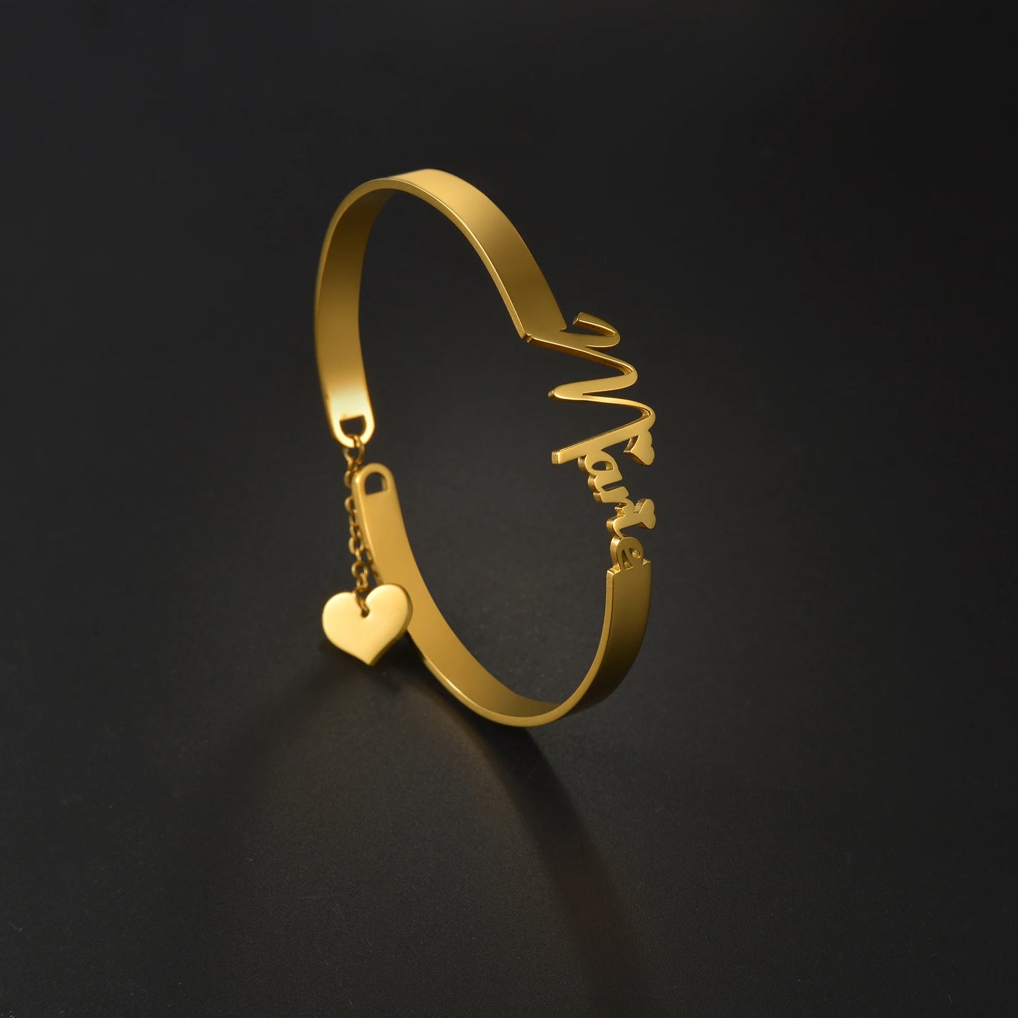 New Stainless Steel Customized Bangle Personalized Nameplate Letter Heart Bracelet For Women Girl Jewelry Wedding Gift