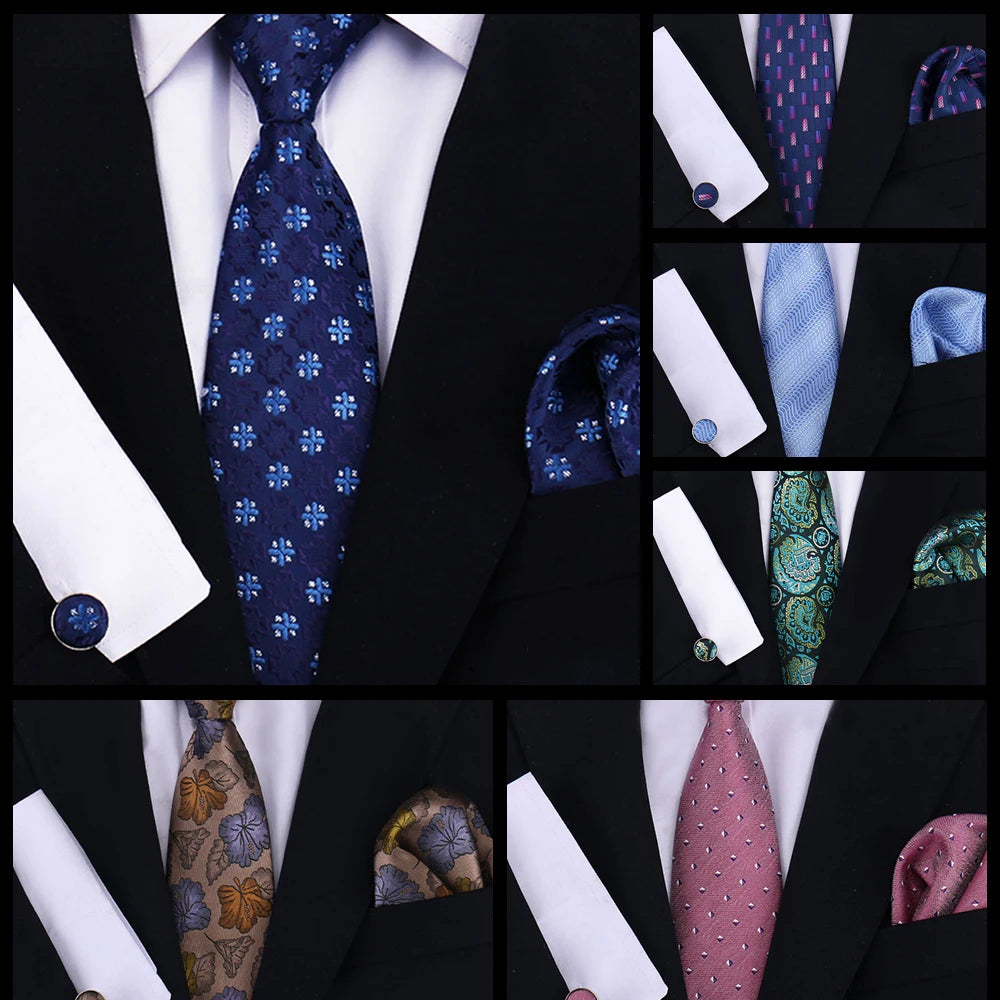 Tie For Men Classic Plaid Handkerchiefs Red Necktie Cufflinks For Men Blouse Business Wedding Accessories Women Collar Man Gift