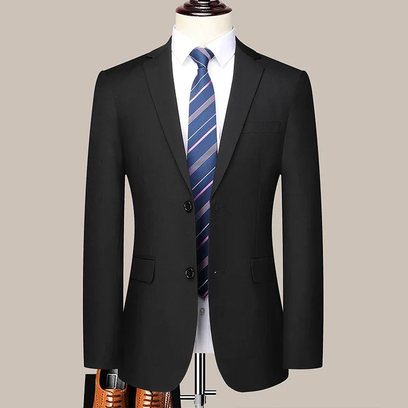 Men's 2024 Slim-fit Two-button Business Suit Professional Work Formal Two-piece Set Trousers Included S-6XL