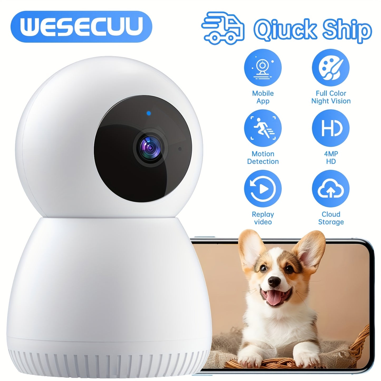 Security Camera Indoor Baby Monitor Pet Camera 360 Degree for Home Security Wireless, Dog Camera with 5/2.4 GHz WiFi, Two Way Audio Video Speaker, Smart Motion Tracking, Panoramic IR Night Vision, Compatible with Alexa And Ph