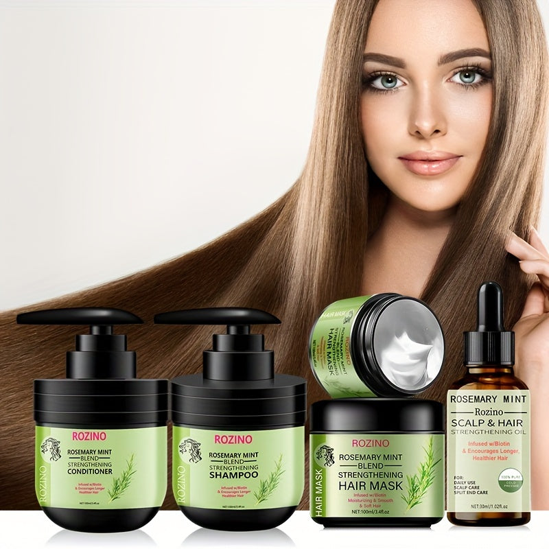 4pcs Rosemary Mint Hair Care Set - Unisex Adult Moisturizing Shampoo, Conditioner, and Hair Mask with Natural Oils, Keratin, Aloe Vera, and Beeswax for Nourishment and Smoothness, Suitable for All Hair Types