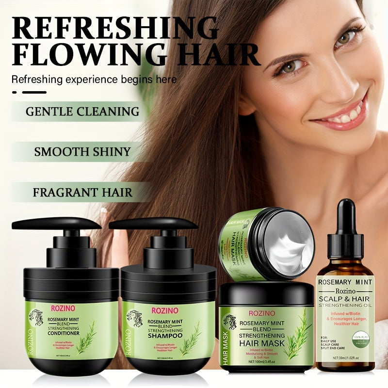 4pcs Rosemary Mint Hair Care Set - Unisex Adult Moisturizing Shampoo, Conditioner, and Hair Mask with Natural Oils, Keratin, Aloe Vera, and Beeswax for Nourishment and Smoothness, Suitable for All Hair Types