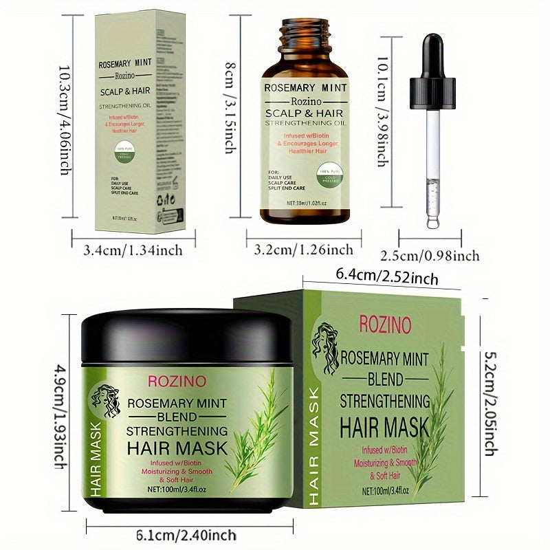 4pcs Rosemary Mint Hair Care Set - Unisex Adult Moisturizing Shampoo, Conditioner, and Hair Mask with Natural Oils, Keratin, Aloe Vera, and Beeswax for Nourishment and Smoothness, Suitable for All Hair Types