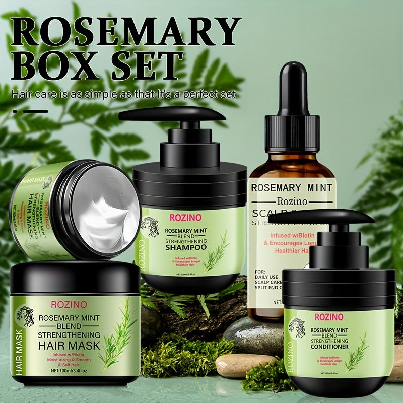 4pcs Rosemary Mint Hair Care Set - Unisex Adult Moisturizing Shampoo, Conditioner, and Hair Mask with Natural Oils, Keratin, Aloe Vera, and Beeswax for Nourishment and Smoothness, Suitable for All Hair Types