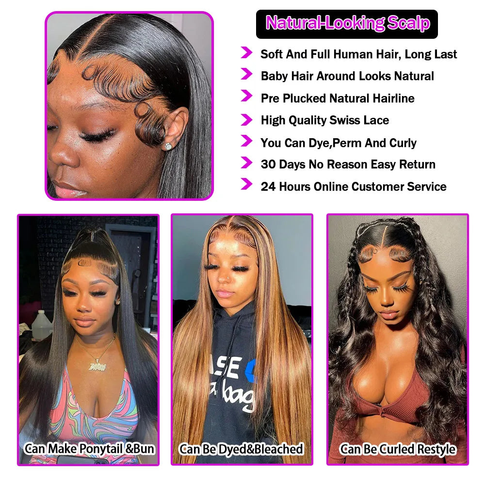 Wig 250 Density 360 Full Hd Lace Front Human Hair Wig Straight Frontal Wigs For Women Pre Plucked Glueless Wig Ready To Wear /20-36 inch / 250 density