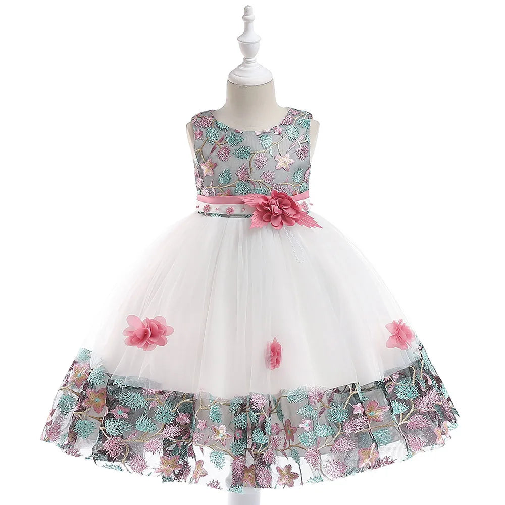 Summer Kids Girl Dress Embroidery Flower Girls Birthday Party Dresses Children Princess Prom Costums Formal Clothes 3 8 Years