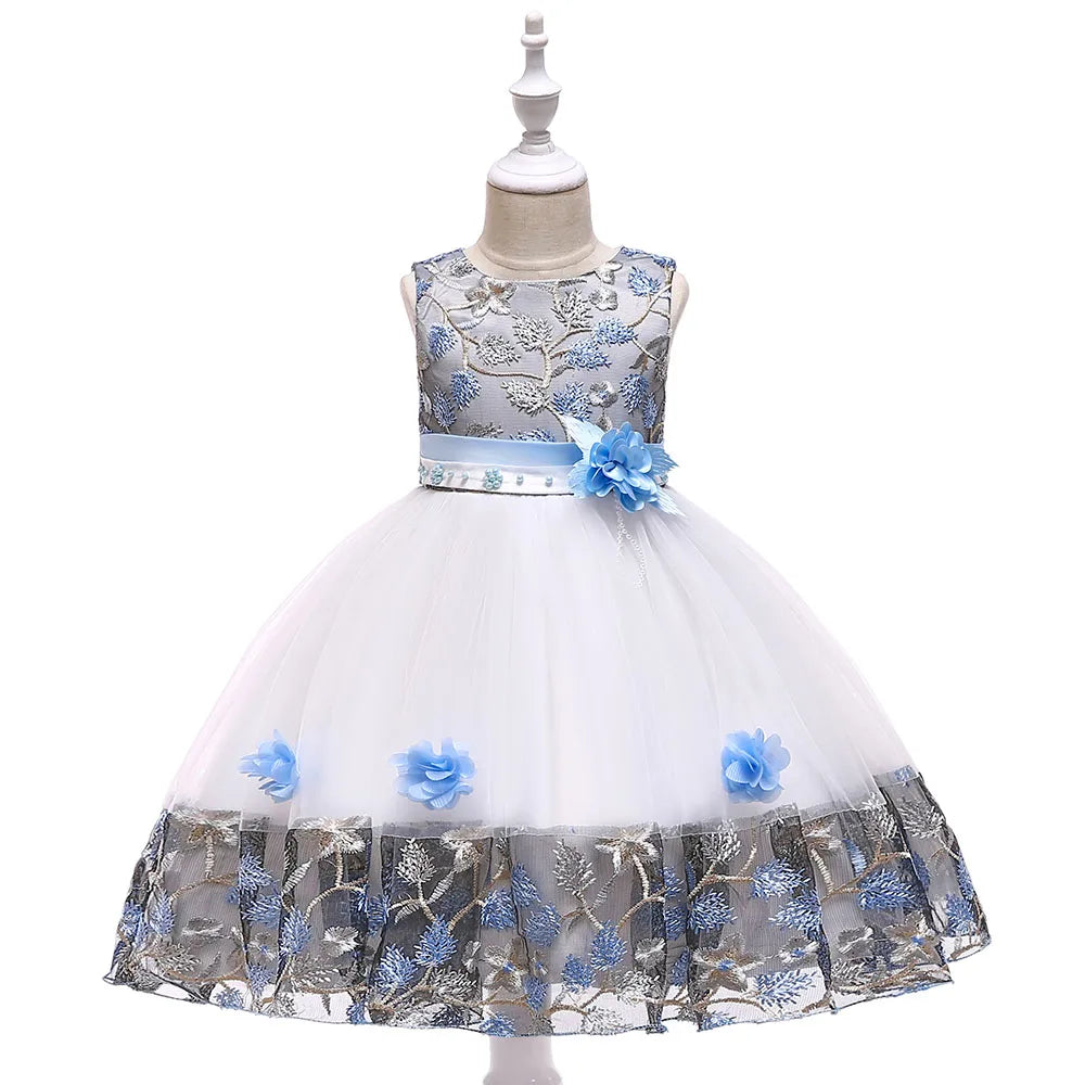 Summer Kids Girl Dress Embroidery Flower Girls Birthday Party Dresses Children Princess Prom Costums Formal Clothes 3 8 Years