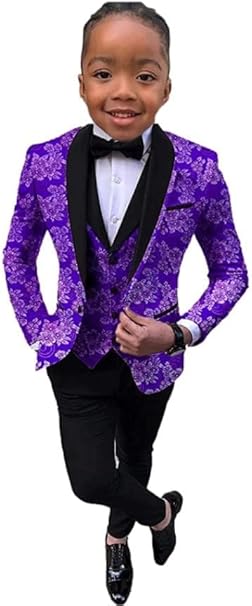 Boys Suit Wedding Tuxedo 3-Piece Set Floral 2-14 years Jacket Pants Vest Bow Tie Kids Fashion Slim Blazer 2023 New