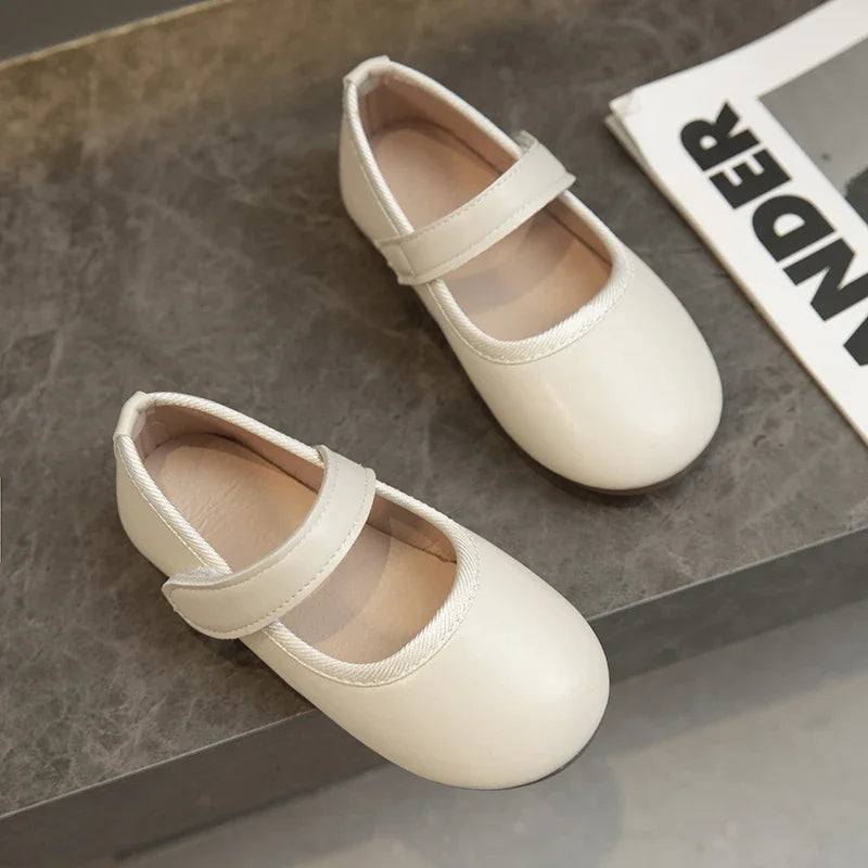 Little Girl's Mary Janes Soft Leather Plain Design Autumn Children Princess Shoes Light Round Toe Daily 21-30 Toddler Kids Flats