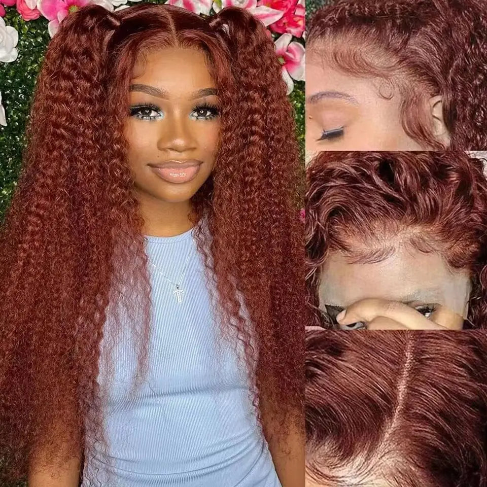 Reddish Brown Deep Curly Lace Frontal Wigs 13x4 13x6 Lace Frontal Human Hair Wigs Deep Wave Fall Colored Human Hair Lace Wigs