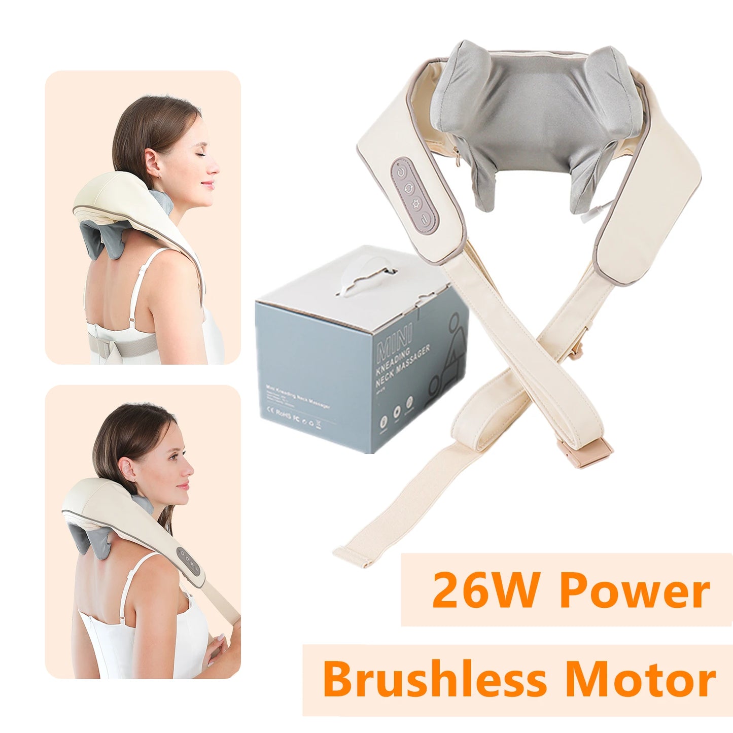 26W Brushless Motor Neck And Shoulder Massager Wireless Shoulder And Back Kneading Massage Shawl Neck