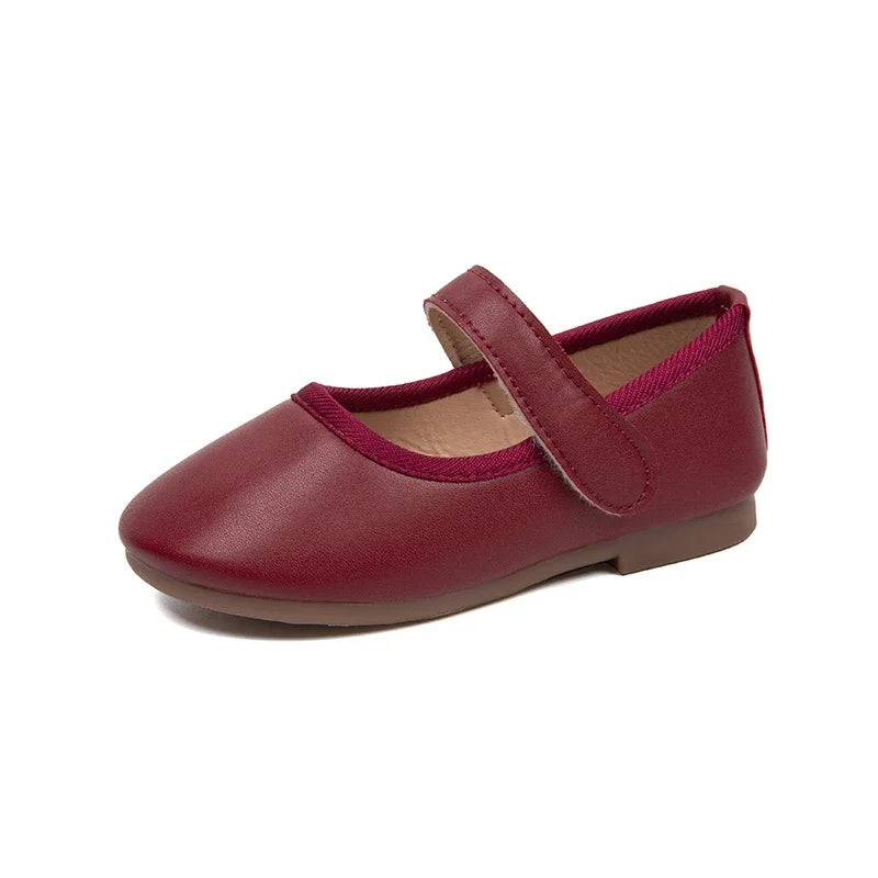 Little Girl's Mary Janes Soft Leather Plain Design Autumn Children Princess Shoes Light Round Toe Daily 21-30 Toddler Kids Flats