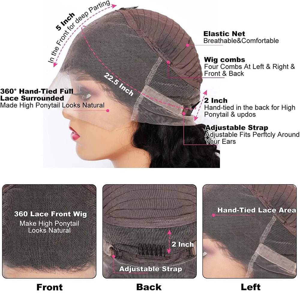 Wig 250 Density 360 Full Hd Lace Front Human Hair Wig Straight Frontal Wigs For Women Pre Plucked Glueless Wig Ready To Wear /20-36 inch / 250 density