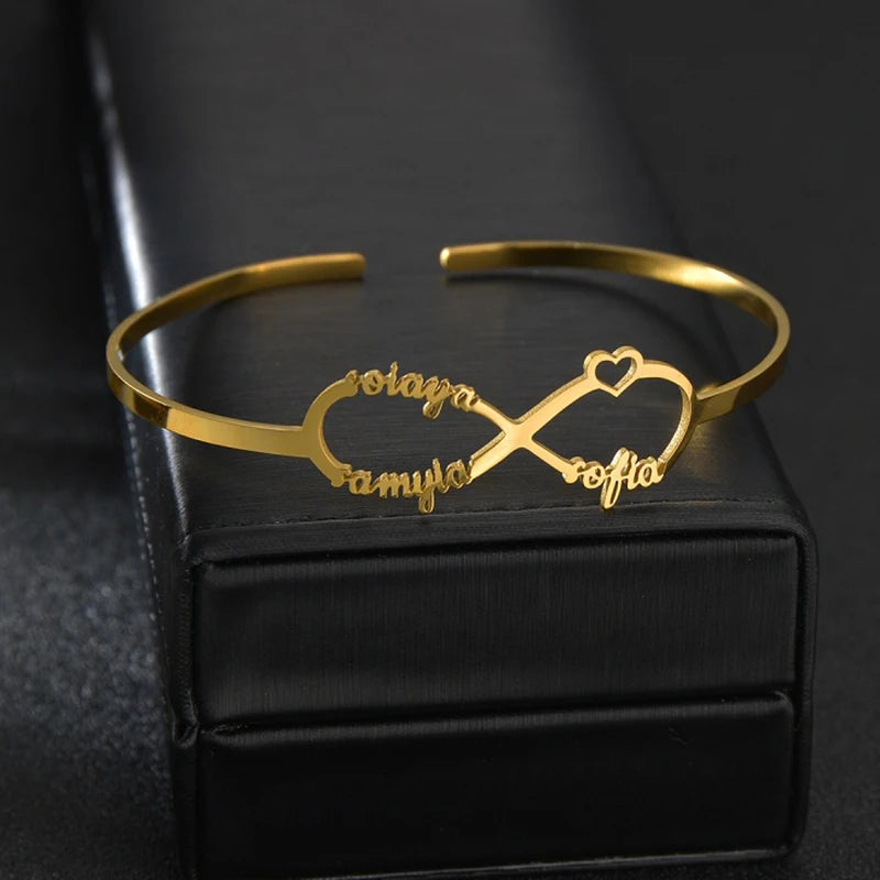 New Stainless Steel Customized Bangle Personalized Nameplate Letter Heart Bracelet For Women Girl Jewelry Wedding Gift