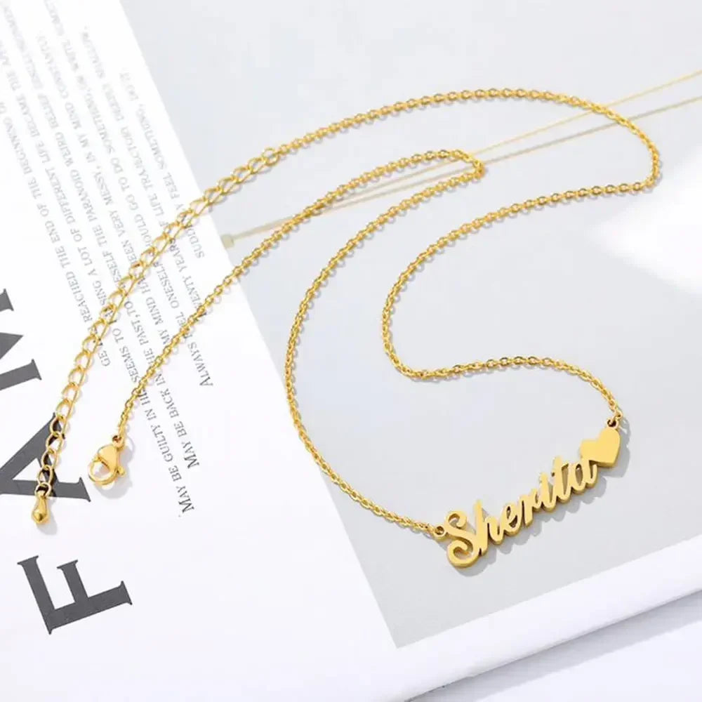 Custom Name with Heart Necklace for Women Stainless Steel Jewelry  Personalized Letter Pendant Gold Chains Choker Christmas Gift