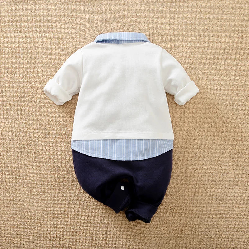 Spring and Autumn Boys' Cute Solid Gentleman Cotton Comfortable Casual Long Sleeve Baby Bodysuit 0-18 M