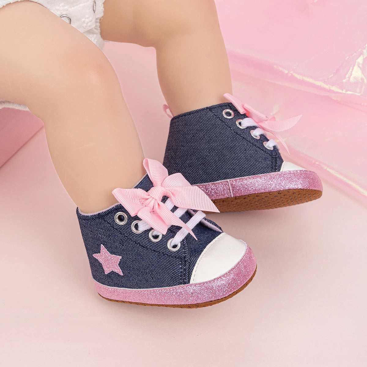 Newborn Baby Boys Girls High Tops Star Sneakers Soft Anti-Slip Sole Moccasins Infant Newborn Toddler First Walking Crib Shoes