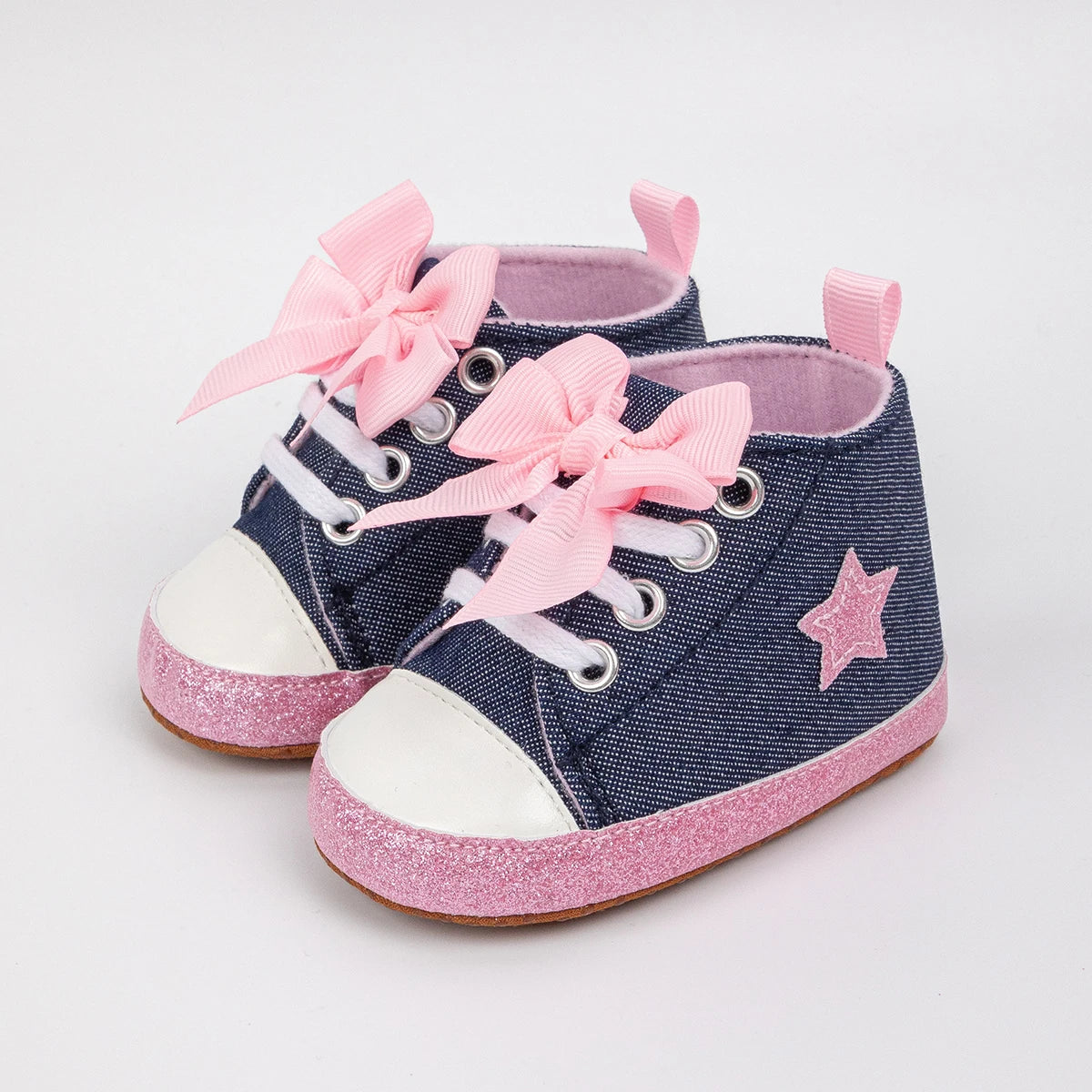 Newborn Baby Boys Girls High Tops Star Sneakers Soft Anti-Slip Sole Moccasins Infant Newborn Toddler First Walking Crib Shoes