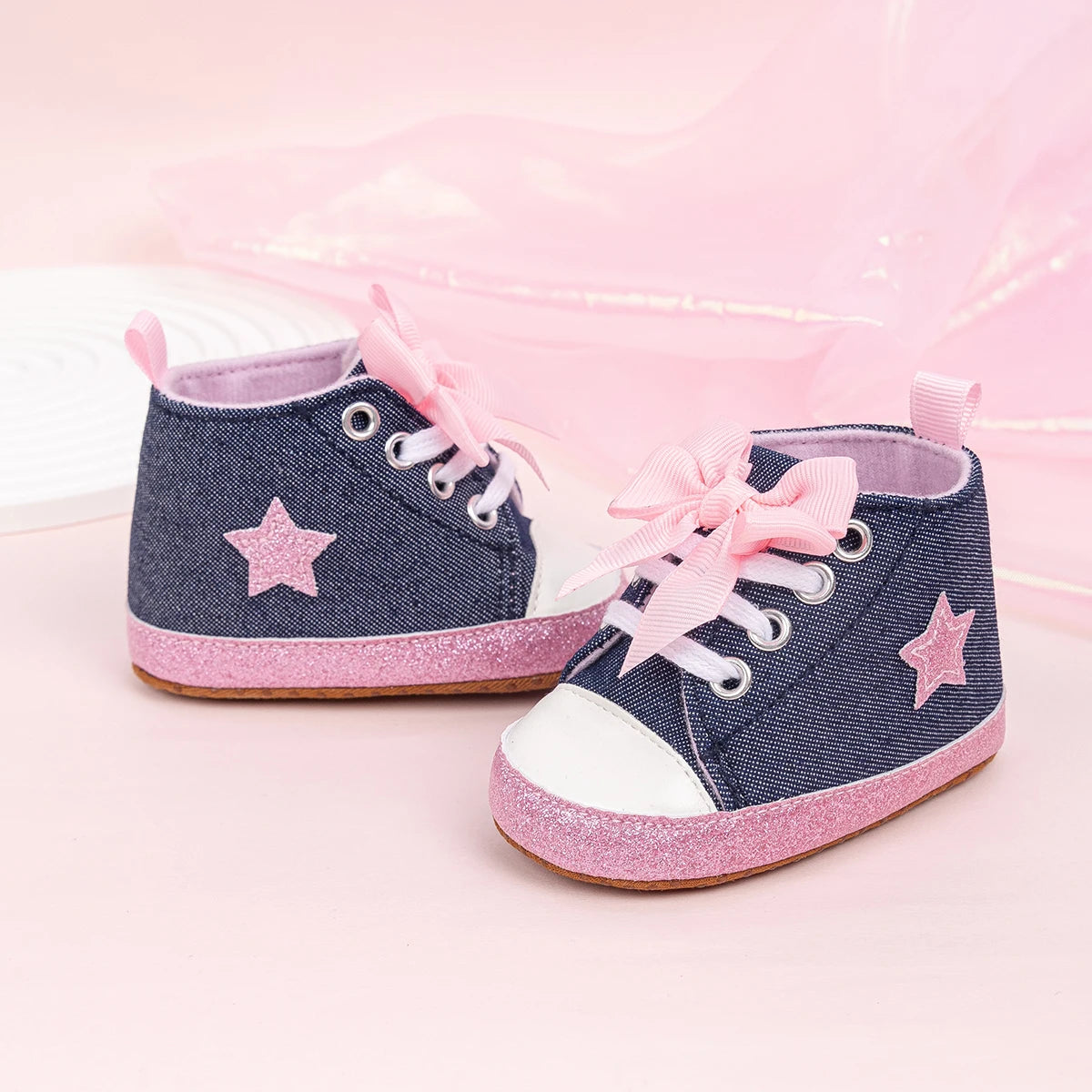 Newborn Baby Boys Girls High Tops Star Sneakers Soft Anti-Slip Sole Moccasins Infant Newborn Toddler First Walking Crib Shoes