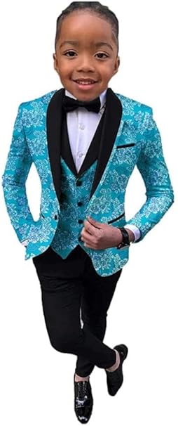 Boys Suit Wedding Tuxedo 3-Piece Set Floral 2-14 years Jacket Pants Vest Bow Tie Kids Fashion Slim Blazer 2023 New