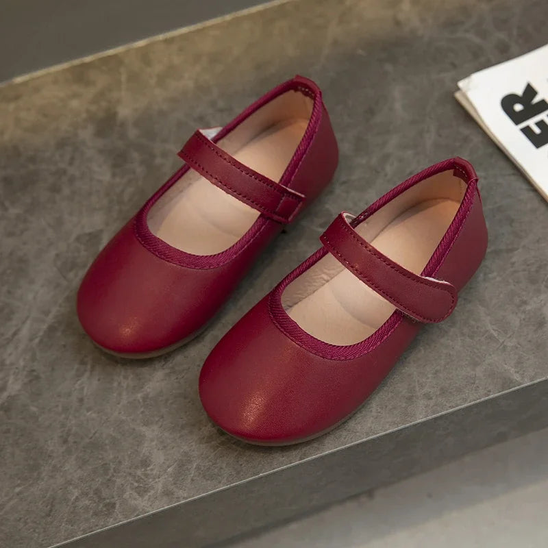 Little Girl's Mary Janes Soft Leather Plain Design Autumn Children Princess Shoes Light Round Toe Daily 21-30 Toddler Kids Flats