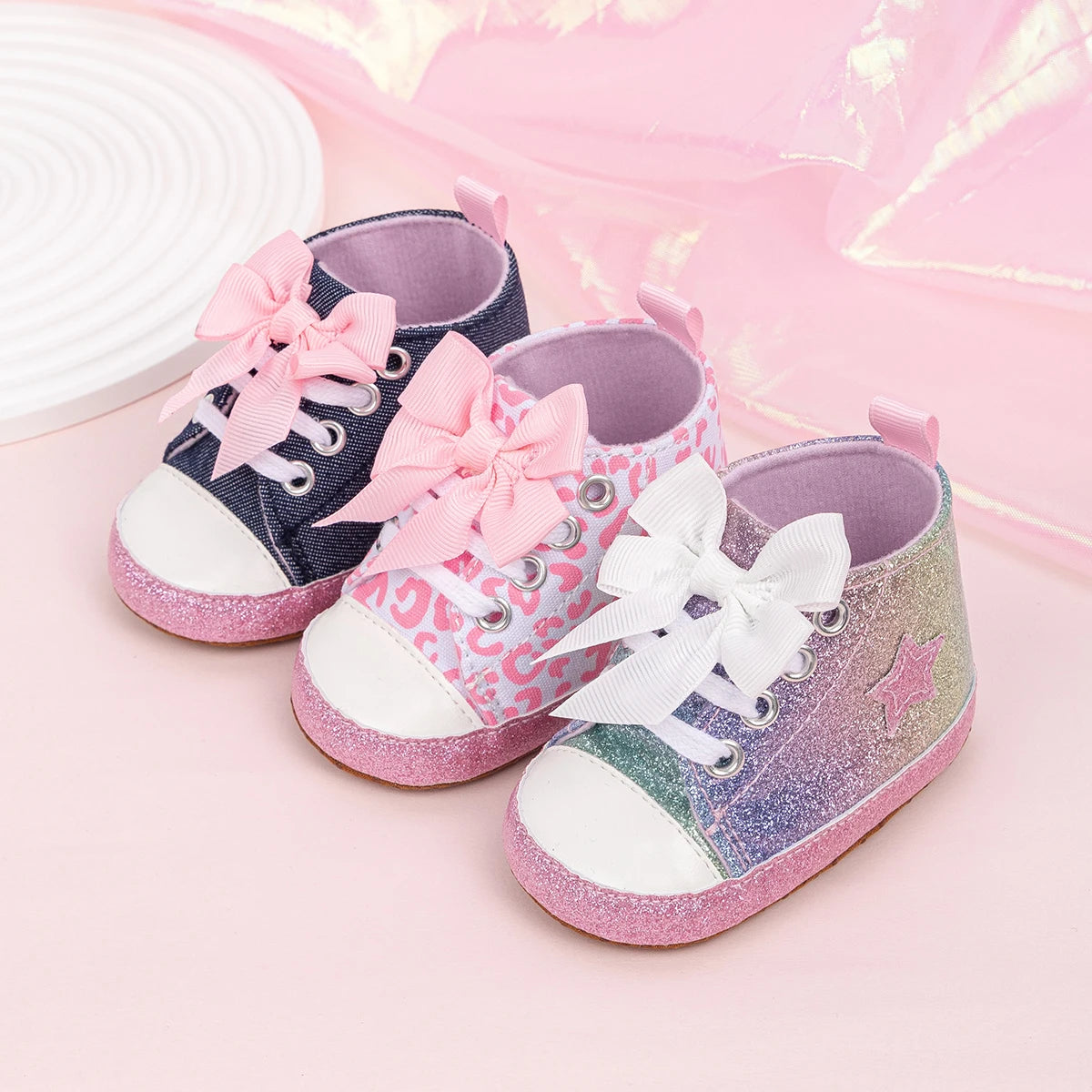 Newborn Baby Boys Girls High Tops Star Sneakers Soft Anti-Slip Sole Moccasins Infant Newborn Toddler First Walking Crib Shoes
