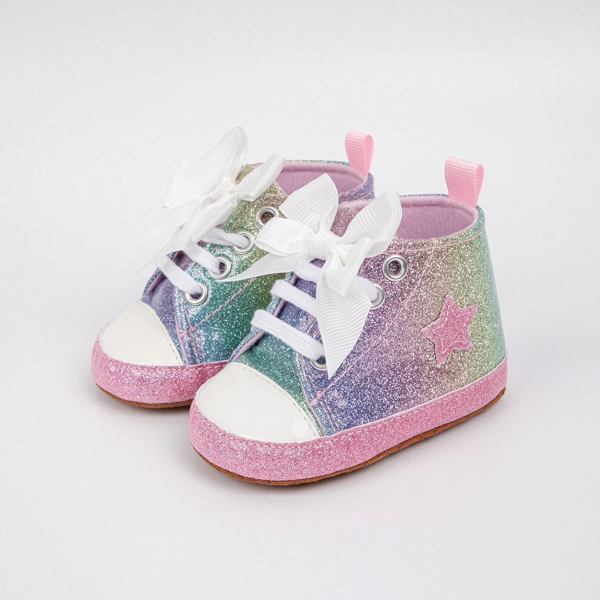 Newborn Baby Boys Girls High Tops Star Sneakers Soft Anti-Slip Sole Moccasins Infant Newborn Toddler First Walking Crib Shoes