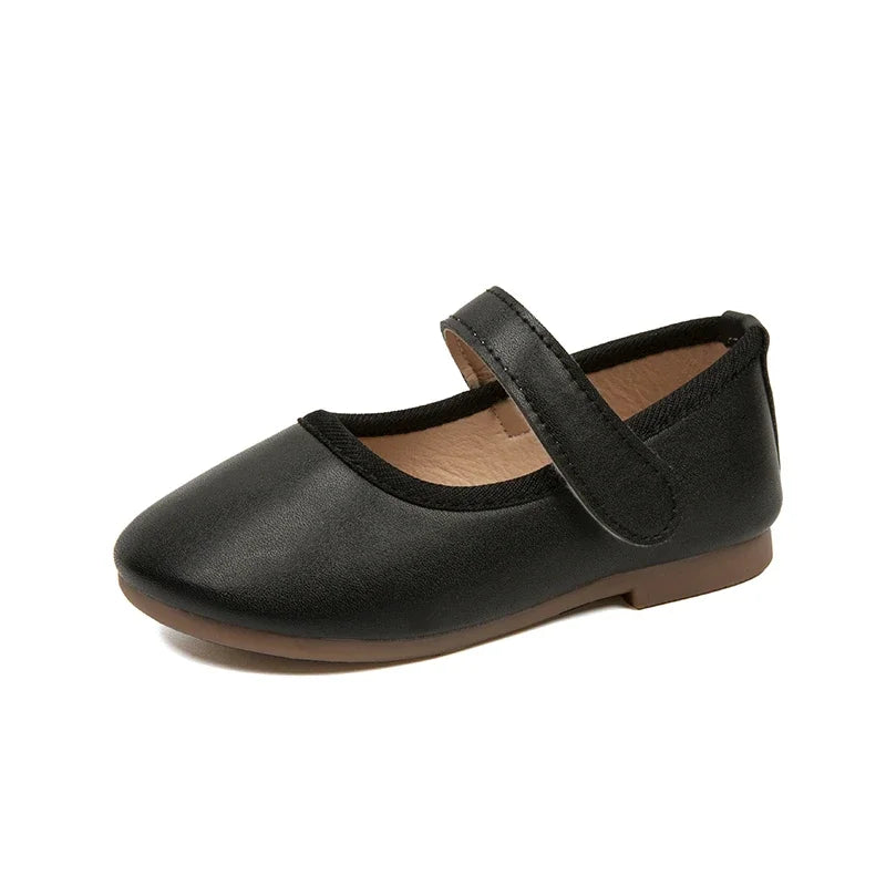 Little Girl's Mary Janes Soft Leather Plain Design Autumn Children Princess Shoes Light Round Toe Daily 21-30 Toddler Kids Flats