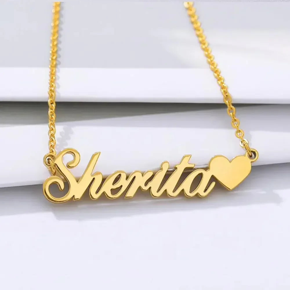 Custom Name with Heart Necklace for Women Stainless Steel Jewelry  Personalized Letter Pendant Gold Chains Choker Christmas Gift