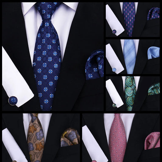 Tie For Men Classic Plaid Handkerchiefs Red Necktie Cufflinks For Men Blouse Business Wedding Accessories Women Collar Man Gift