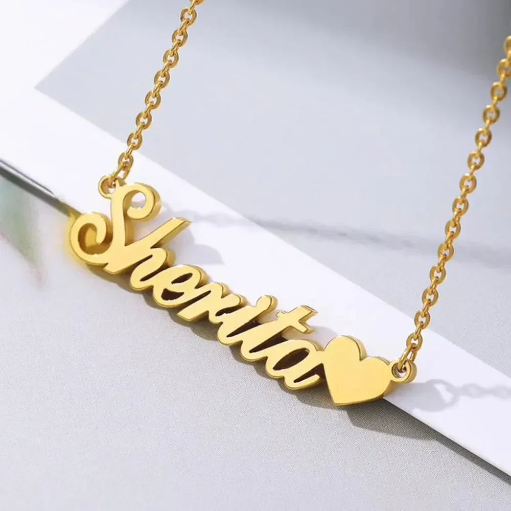 Custom Name with Heart Necklace for Women Stainless Steel Jewelry  Personalized Letter Pendant Gold Chains Choker Christmas Gift