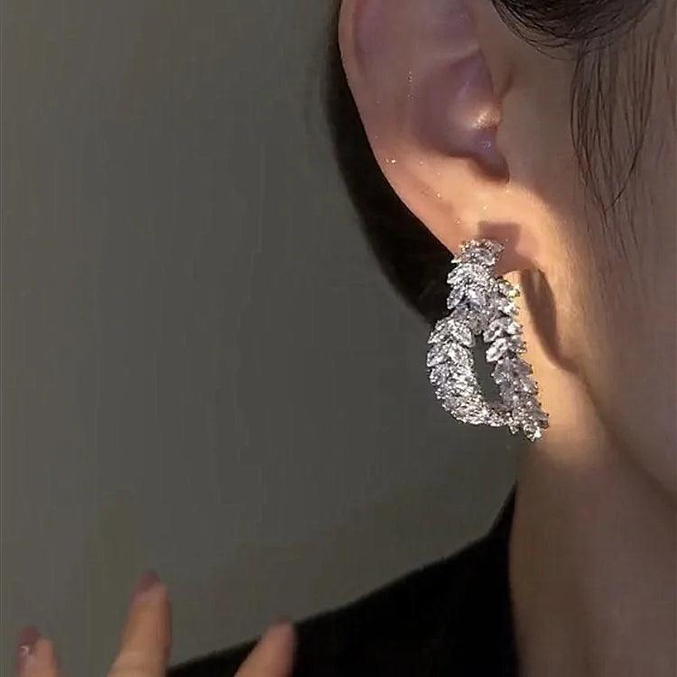New Design Luxury Zircon Flower Stud Earrings for Women Fashion Brand Jewelry Double Used Crystal Leaves Earrings