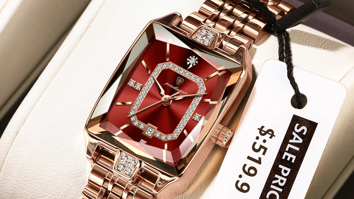 Top Elegant Women Wristwatch Waterproof Date Ladies Watch Stainless Steel Rectangle Quartz Women's Watches Female Reloj